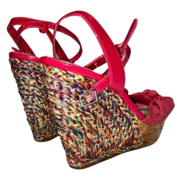 Gianni Bini Shoes - Gianni Bini Pink and Multicolor Braided Peep Toe Wedge